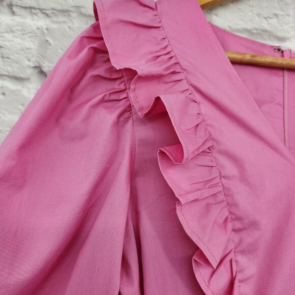 KARLIE Pink Poplin Ruffle Tier Dress Cotton Size Medium - Picture 4 of 14